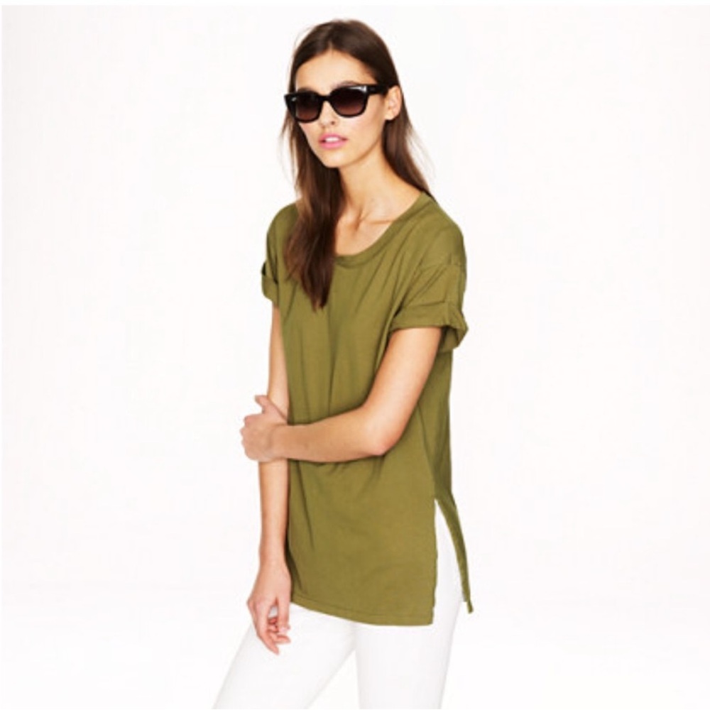 J.Crew Women’s Olive Green Crewneck Short Sleeve Tunic Tee T-Shirt Size S